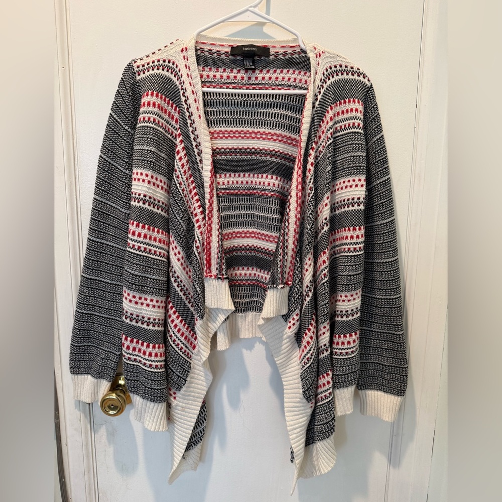 Forever 21 open-front waterfall Cardigan with striped knit pattern